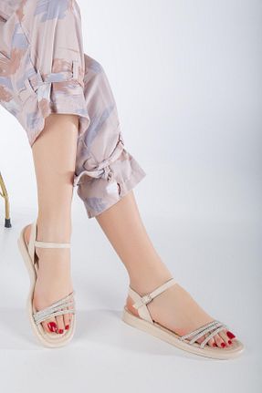 صندل بژ زنانه پاشنه تخت Ayakkabı Vakti - کد 826013881