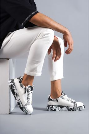 کفش اسنیکر سفید مردانه بند دار چرم مصنوعی کد 824660135