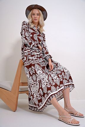 لباس حجاب قهوه ای زنانه رگولار Trend Alaçatı Stili - کد 819755920