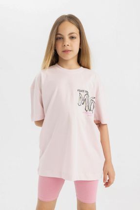 تی شرت صورتی بچه گانه یقه گرد رگولار تکی کد 826141996