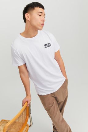 تی شرت سفید مردانه فرم فیت یقه گرد پنبه (نخی) کد 826258279