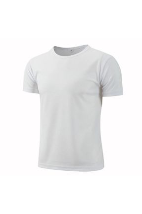 تی شرت سفید زنانه اسلیم فیت یقه گرد پنبه - پلی استر تکی کد 826265308