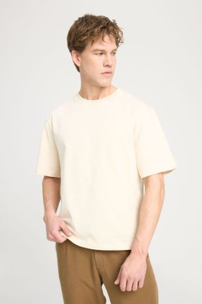 تی شرت بژ مردانه رگولار یقه گرد پنبه (نخی) کد 826291508