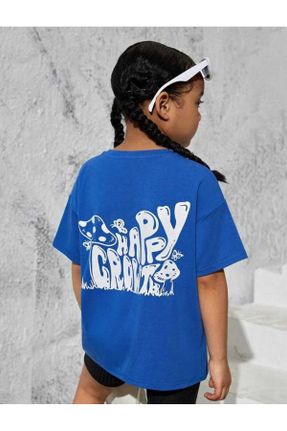 تی شرت آبی بچه گانه رگولار یقه گرد پنبه - پلی استر تکی کد 826345734
