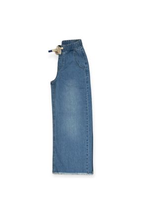 شلوار آبی زنانه بافت جین پاچه گشاد فاق بلند باگی فیت کد 826241053