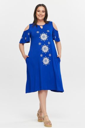 لباس آبی زنانه ویسکون سایز بزرگ بافت کد 826268024
