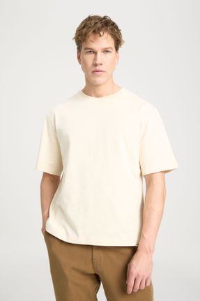 تی شرت بژ مردانه رگولار یقه گرد پنبه (نخی) کد 826291508