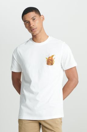 تی شرت سفید مردانه یقه گرد پنبه (نخی) رگولار کد 826297277
