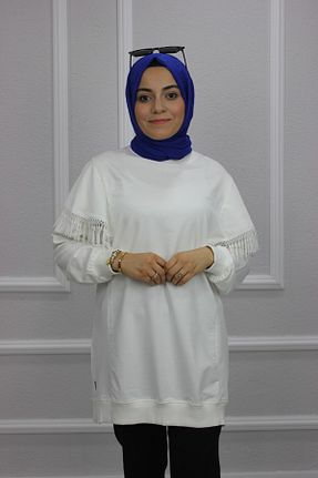 تونیک سفید زنانه پنبه (نخی) بافتنی ریلکس کد 826142438