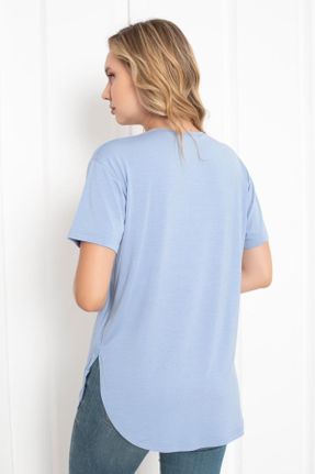 تی شرت آبی زنانه رگولار یقه گرد پنبه (نخی) کد 749474933