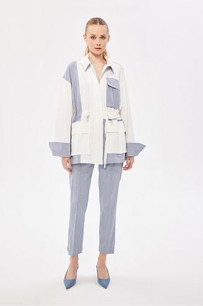شلوار آبی زنانه کتان Berr-ın - کد 826257980