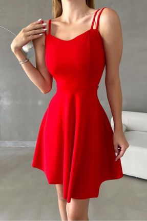 لباس مجلسی قرمز زنانه کرپ آویزی رگولار استراپلز بدون آستر کد 826328443