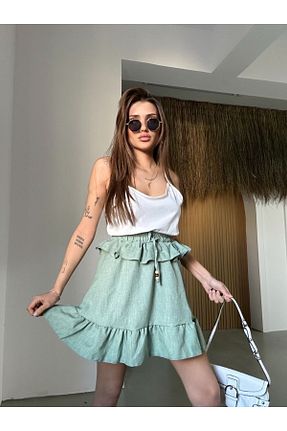 دامن فیروزه ای زنانه کتان Milya Boutique - کد 826408387