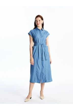 لباس آبی زنانه بافتنی رگولار آستین-کوتاه کد 826374330