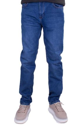 شلوار آبی مردانه جین پاچه لوله ای فاق نرمال لانگ فیت کد 826551834