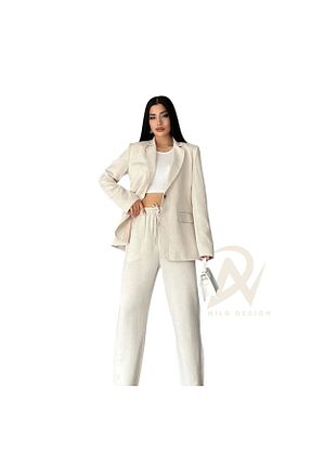 ست بالاتنه و پائین تنه بژ زنانه بافتنی NILOO - کد 826537201