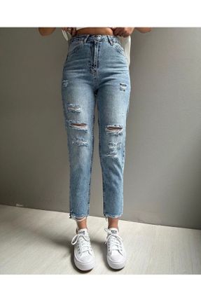 شلوار جین آبی زنانه پاچه ساده فاق بلند جین استاندارد کد 826621462