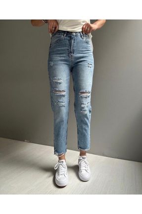 شلوار جین آبی زنانه پاچه ساده فاق بلند جین استاندارد کد 826621462