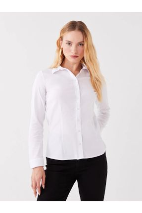 پیراهن سفید زنانه اسلیم فیت یقه پیراهنی پنبه (نخی) کد 826651445