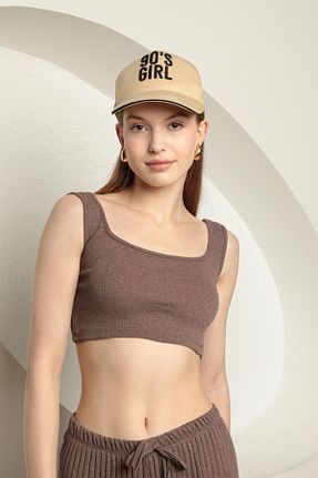تیشرت قهوه ای زنانه کراپ LENADA - کد 826711548