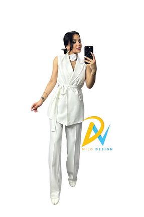 ست بالاتنه و پائین تنه سفید زنانه بافتنی NILOO - کد 826471228