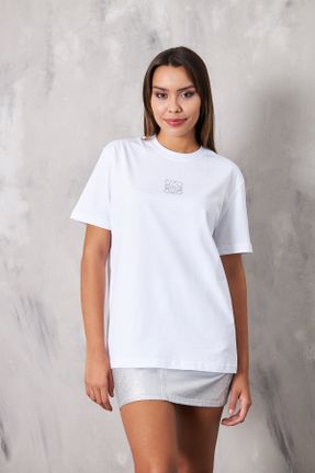 تی شرت سفید زنانه یقه گرد اورسایز جوان کد 826203720