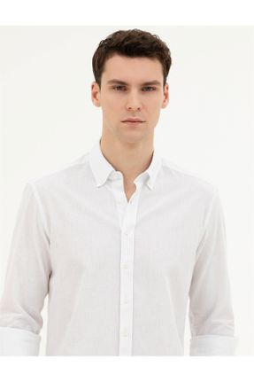 پیراهن سفید مردانه یقه دکمه دار نخ رگولار کد 826622557