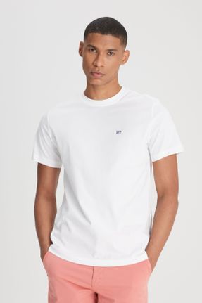 تی شرت سفید مردانه رگولار یقه گرد پنبه (نخی) تکی کد 231725634