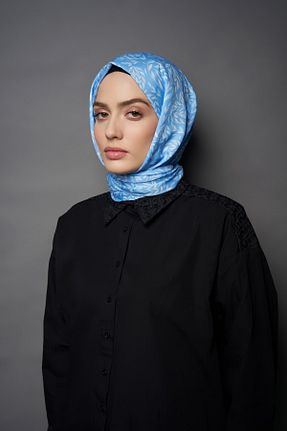 شال آبی زنانه پنبه - پلی استر کد 826507966