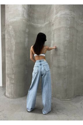 شلوار جین آبی زنانه پاچه راحت فاق بلند جین استاندارد کد 826600971