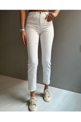 شلوار جین سفید زنانه فاق بلند جین کد 826622456