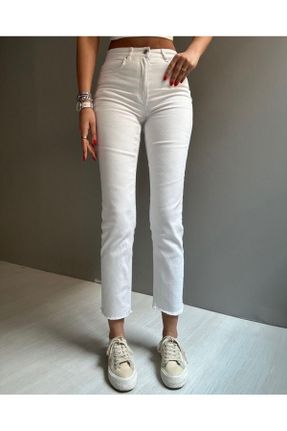 شلوار جین سفید زنانه فاق بلند جین کد 826622456