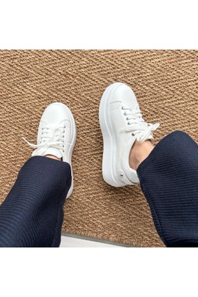 کفش اسنیکر سفید زنانه بند دار چرم طبیعی چرم طبیعی کد 807621892