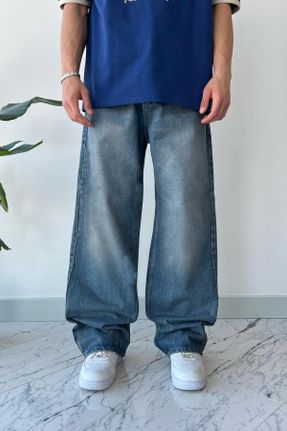 شلوار جین آبی مردانه پاچه رگولار جین اورسایز یونیسکس استاندارد کد 826656103