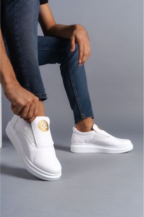 کفش اسنیکر سفید مردانه چرم مصنوعی کد 827040204
