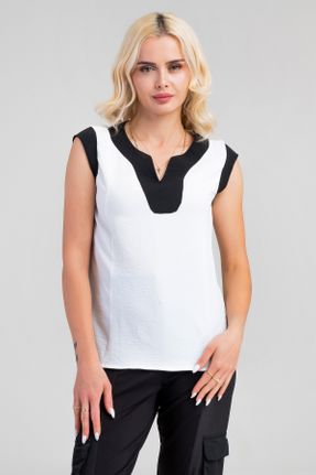 تی شرت سفید زنانه ریلکس یقه هفت طراحی کد 826948330