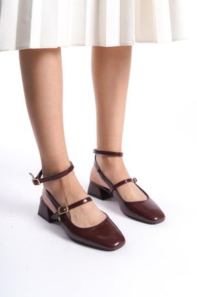 کفش پاشنه بلند کلاسیک زرشکی زنانه چرم مصنوعی پاشنه ضخیم پاشنه کوتاه ( 4 - 1 cm ) کد 827043481