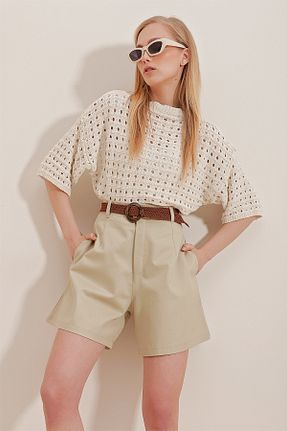 شلوارک و برمودا بژ زنانه Relaxed Trend Alaçatı Stili - کد 699236327