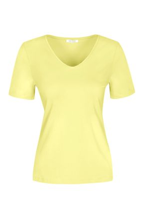 تی شرت زرد زنانه رگولار یقه هفت پنبه (نخی) تکی بیسیک کد 827271283