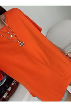 تی شرت نارنجی زنانه یقه گرد پارچه ای ریلکس تکی پوشاک ورزشی کد 827323672