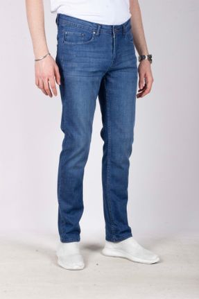 شلوار جین آبی مردانه پاچه ساده پنبه (نخی) ساده کد 827360468