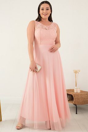 لباس مجلسی سایز بزرگ صورتی زنانه یقه دوچرخه PULLIMM - کد 827346941