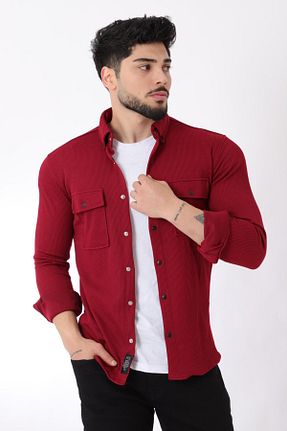 پیراهن زرشکی مردانه اسلیم فیت Stilkombin - کد 827353944