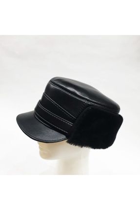 کلاه مشکی زنانه چرم طبیعی کد 105141665