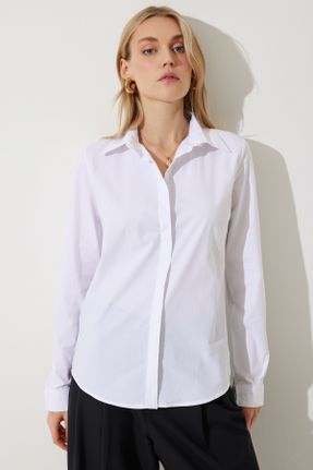 پیراهن سفید زنانه رگولار پنبه - پلی استر کد 827555158