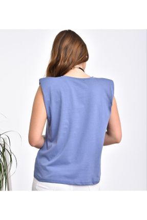 تی شرت آبی زنانه رگولار یقه گرد پنبه (نخی) تکی جوان کد 827358267