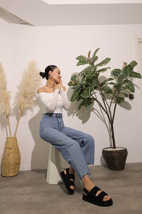 صندل مشکی زنانه پاشنه تخت MYPOPPİSHOES - کد 827347018