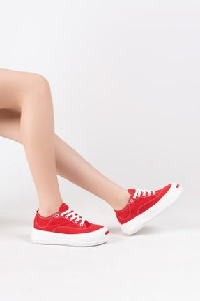 کفش اسنیکر قرمز زنانه بند دار پارچه نساجی کد 827211083