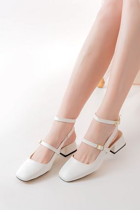 کفش پاشنه بلند کلاسیک سفید زنانه چرم MELİKMERT - کد 827316965