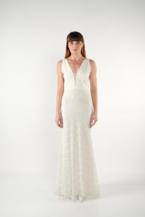 لباس مجلسی سفید زنانه آستین کوتاه رگولار کد 827324096